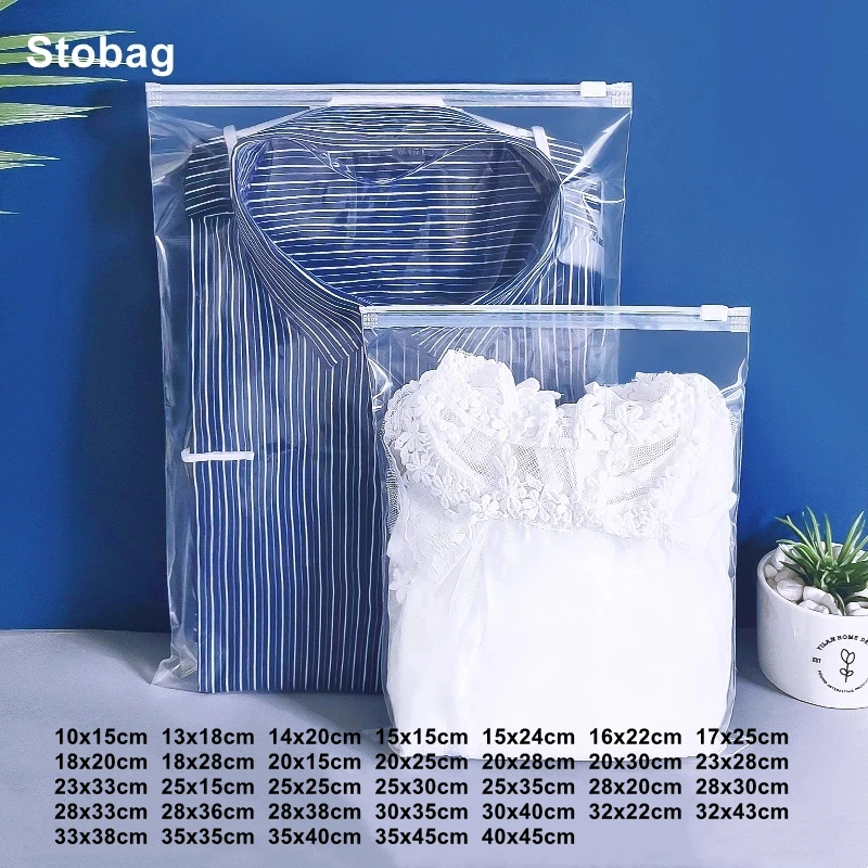 StoBag 50pcs sacchetti con cerniera per imballaggio di abbigliamento trasparente sacchetti di immagazzinaggio a chiusura lampo riutilizzabili