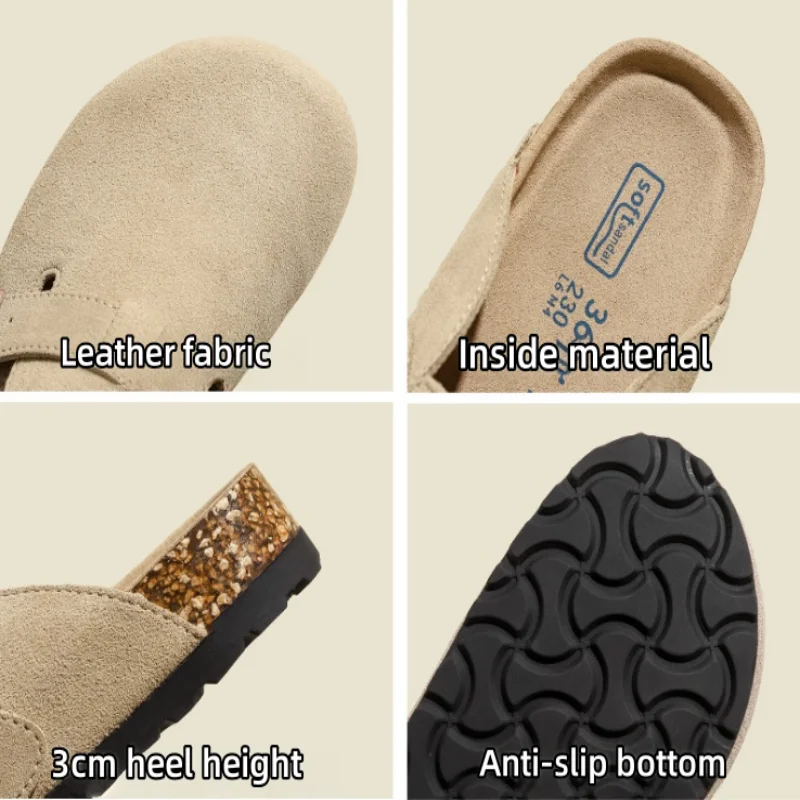 Women's Summer Vintage Suede Wood Clogged with Cork Insole Arches Support Comfortable Outdoor Indoor Slippers Stylish Footwear