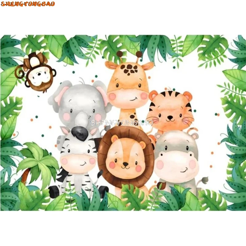 Newborn Cartoon Dinosaur Happy Birthday Party Decoration Photography Backdrop Props Photocall Baby Shower Photo Background HR-03