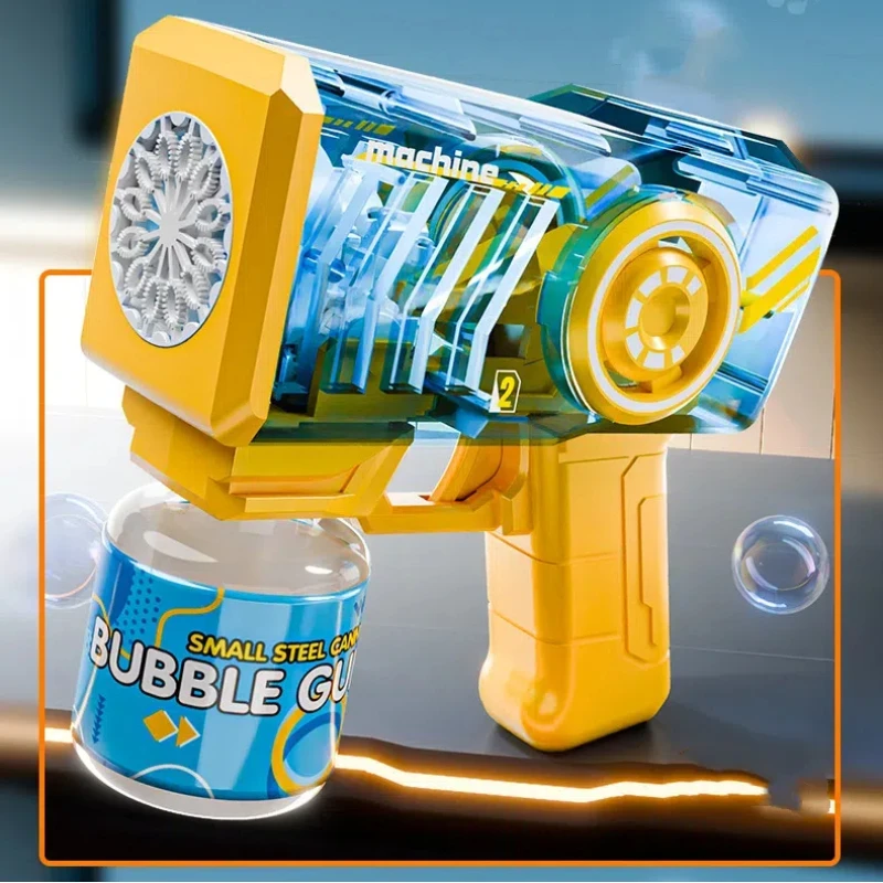 10 Hole Transparent LED Light Fully Automatic Bubble Gun Toy Outdoor Automatic Blower Children's Bubble Party Birthday Gift