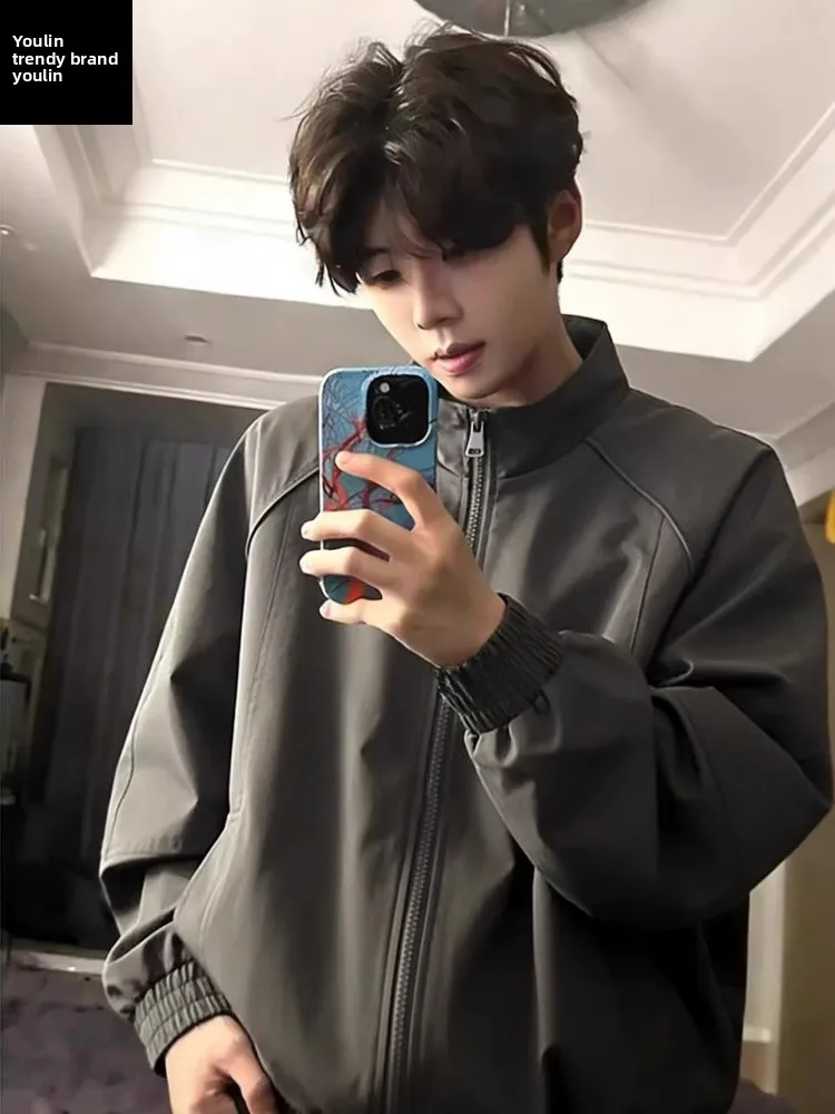 

Deep ey American Sle Flight Jaet Men's Spring Autumn Trendy ort Baseball Sle Coat Stand Collar Workwear Outerwear