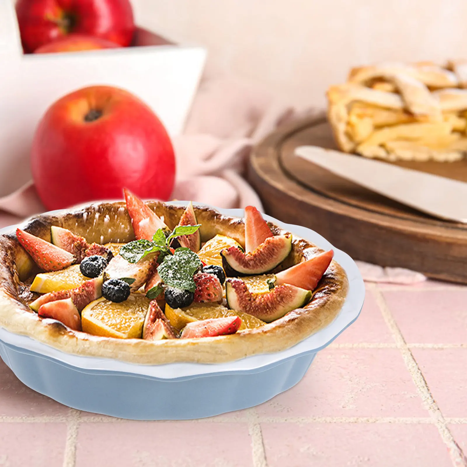 

Керамическая форма для пирога с антипригарным покрытием, глубокая круглая форма для выпечки тыквенных десертов, с волнистым краем, для микроволновой печи