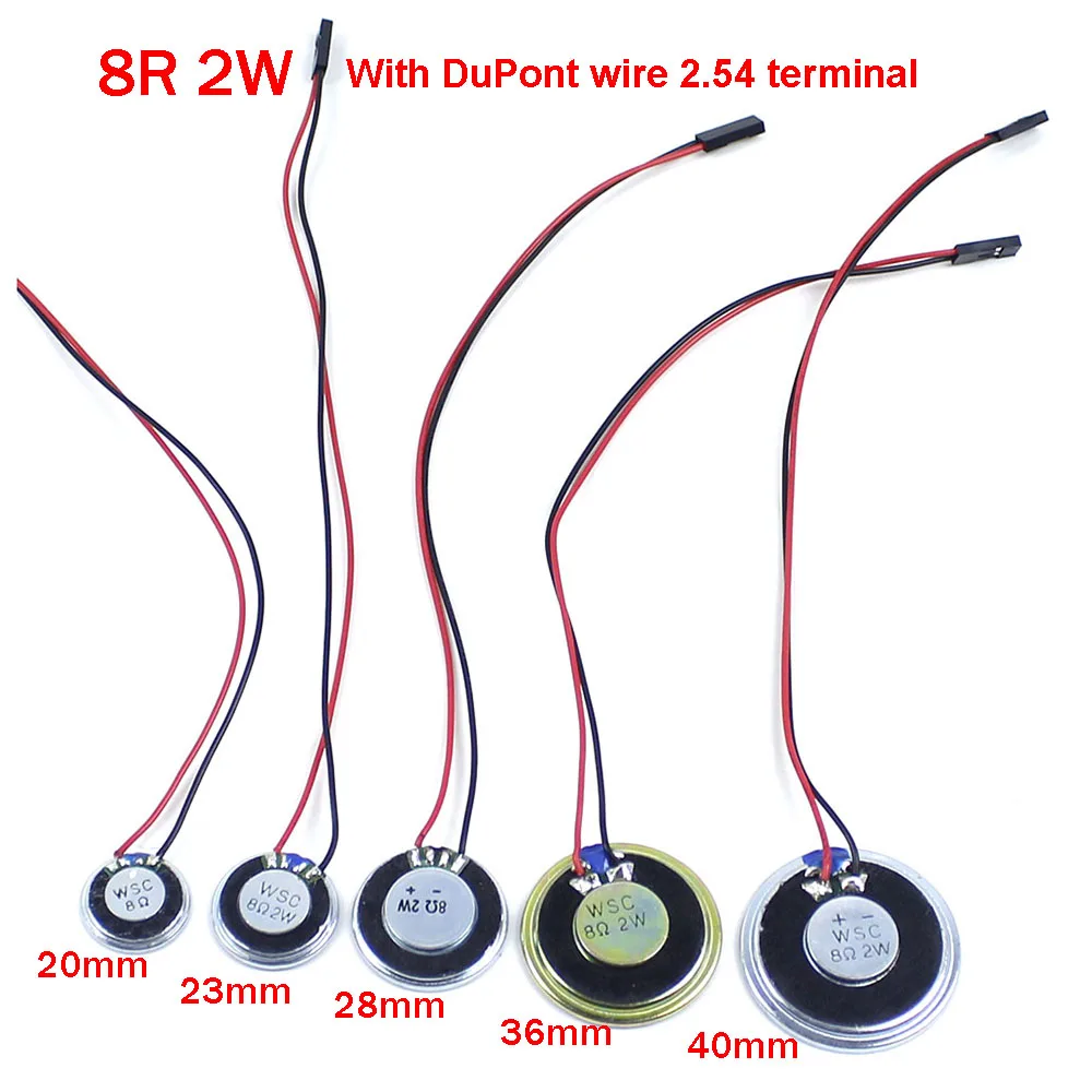 2PCS Ultra thin speaker 8R 32R 0.5W 1W 2W diameter 20 23 26 28 30 32 36 40 50 MM With DuPont wire 2.54 terminal