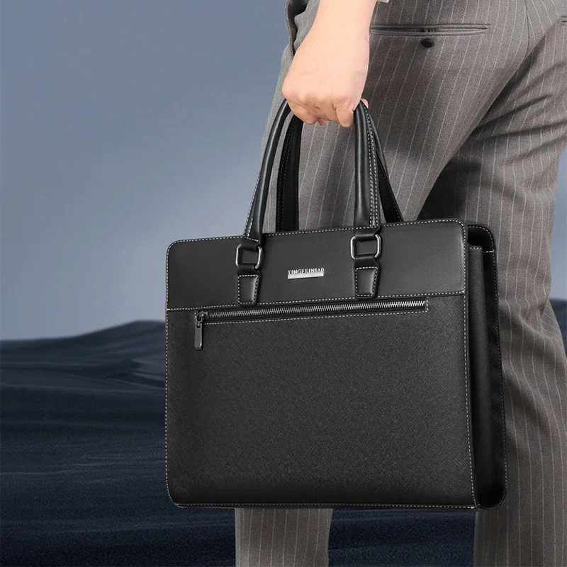 PVC Briefcase Bag For Men Executive Designer Office Handbag Shoulder Business Male Messenger Crossbody Side Bag Portfolio WT140