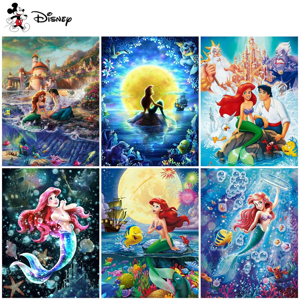 Disney Acrylic Paint By Numbers Ariel Princess Drawing By Numbers The Little Mermaid Painting Canvas Kits Cartoon Decor For Home