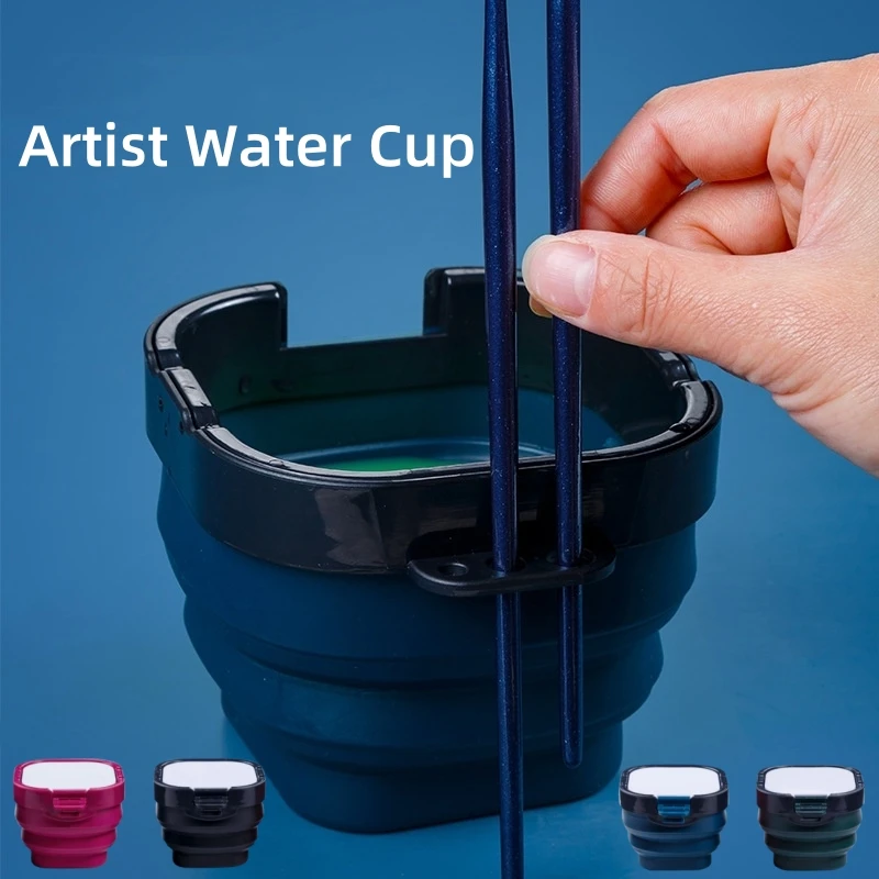 접이식 미니 페인트 양동이 파란색 빨간색 개폐식 브러시 양동이 그림 브러시 세척 수채화 그리기 도구 아티스트 워터 컵