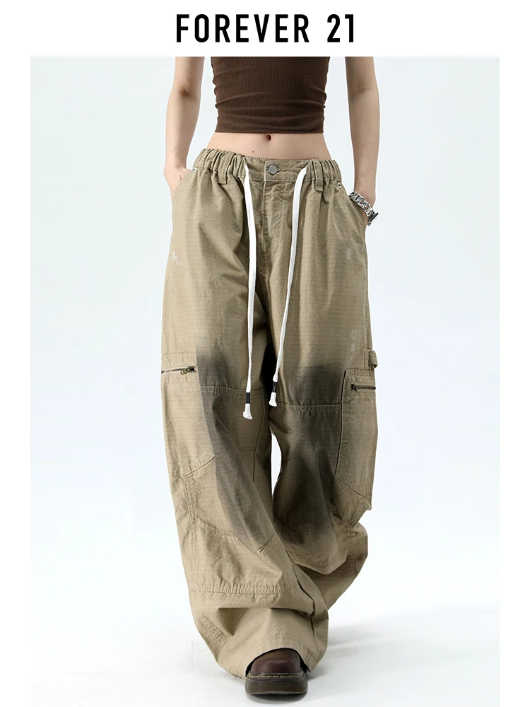 Pantalones Casuales de Pierna Recta para Mujer Forever 21, Estilo Nuevo de Primavera/Verano, Pantalones de Trabajo con Múltiples Bolsillos y Cordón Ajustable