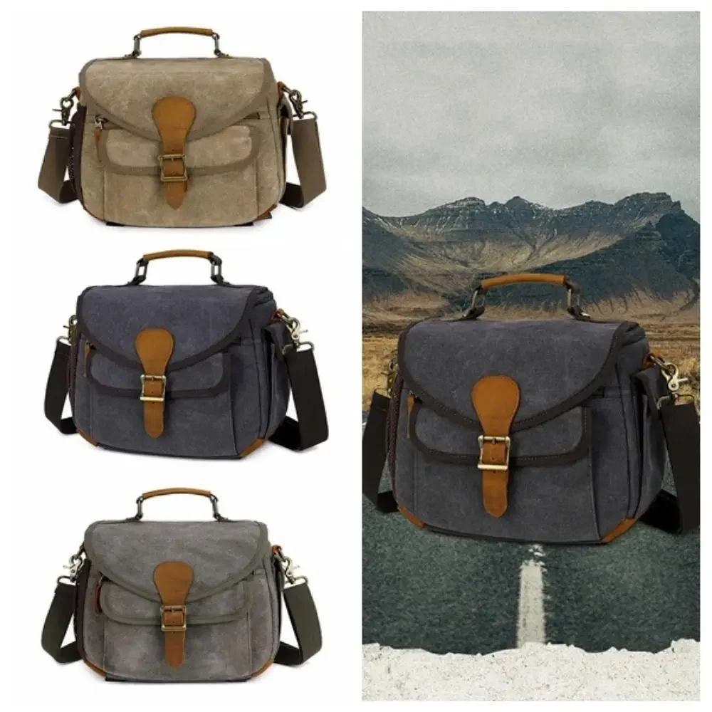 Canvas Mirrorless Photography Camera Bag Padded Vintage Camera Lense Messenger Bag Shockproof Waterproof Camera Protective Case