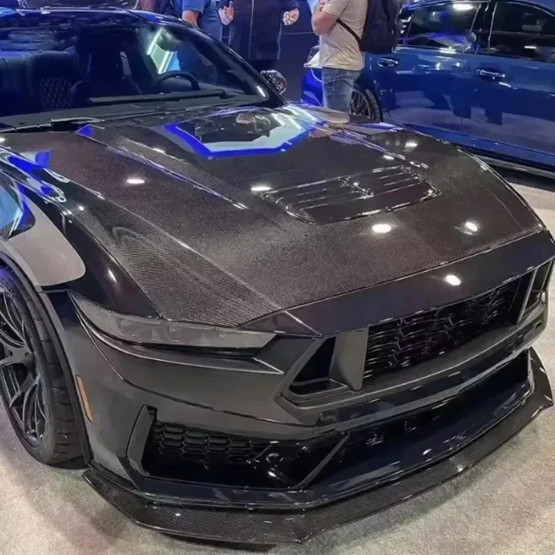 For Ford Mustang Real Dry Carbon Fiber 2024+ Exterior Front Bumper Lip Spoiler Styling Dark Horse Style Modification Body Kit
