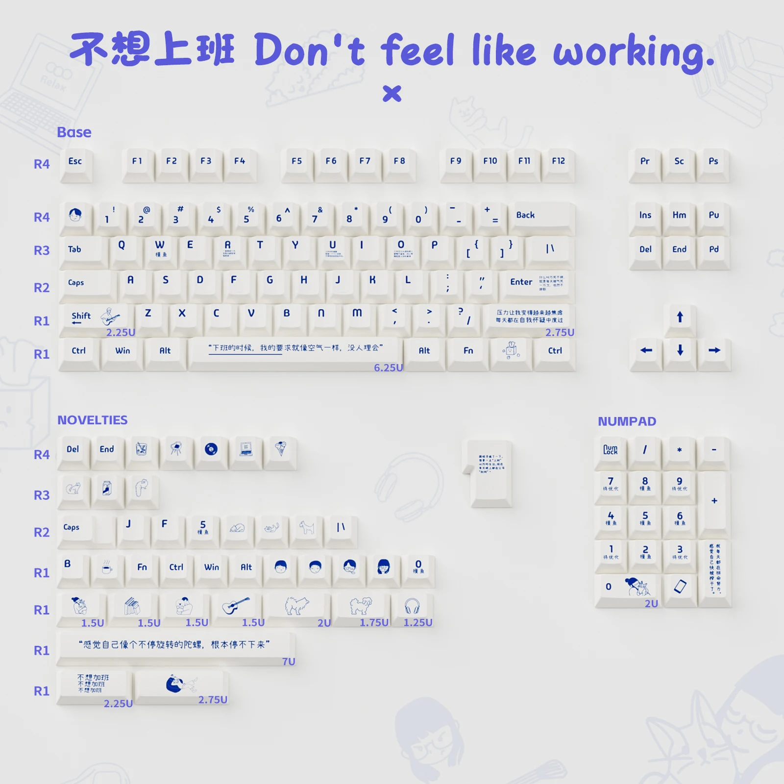 

Minimalist Blue White theme keycaps Cherry Profile Dye-Sub PBT Keycaps Custom DIY Keycap Sets For Mechanical Keyboard Wooting