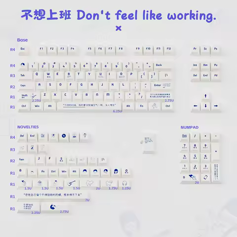 URE Minimalist Blue White keycaps Cherry Profile Dye-Sub PBT Keycaps Custom DIY Keycap Sets For Mechanical Keyboard Wooting