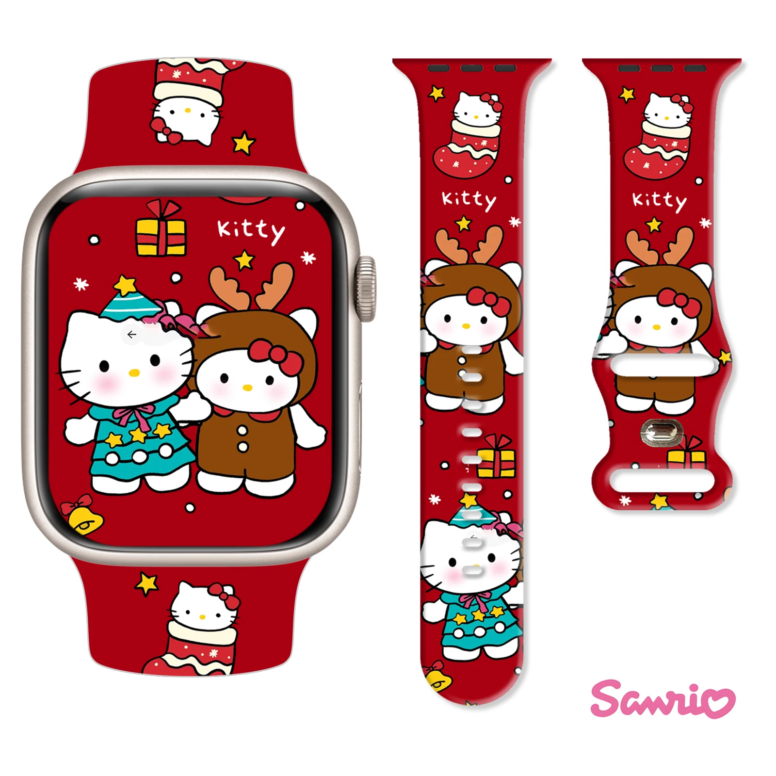 

MINISO hello Kitty printed watch strap for Apple Watch 11 10 9 8 Silicone Band Replaceable Bracelet for iWatch 45mm 44mm 42mm