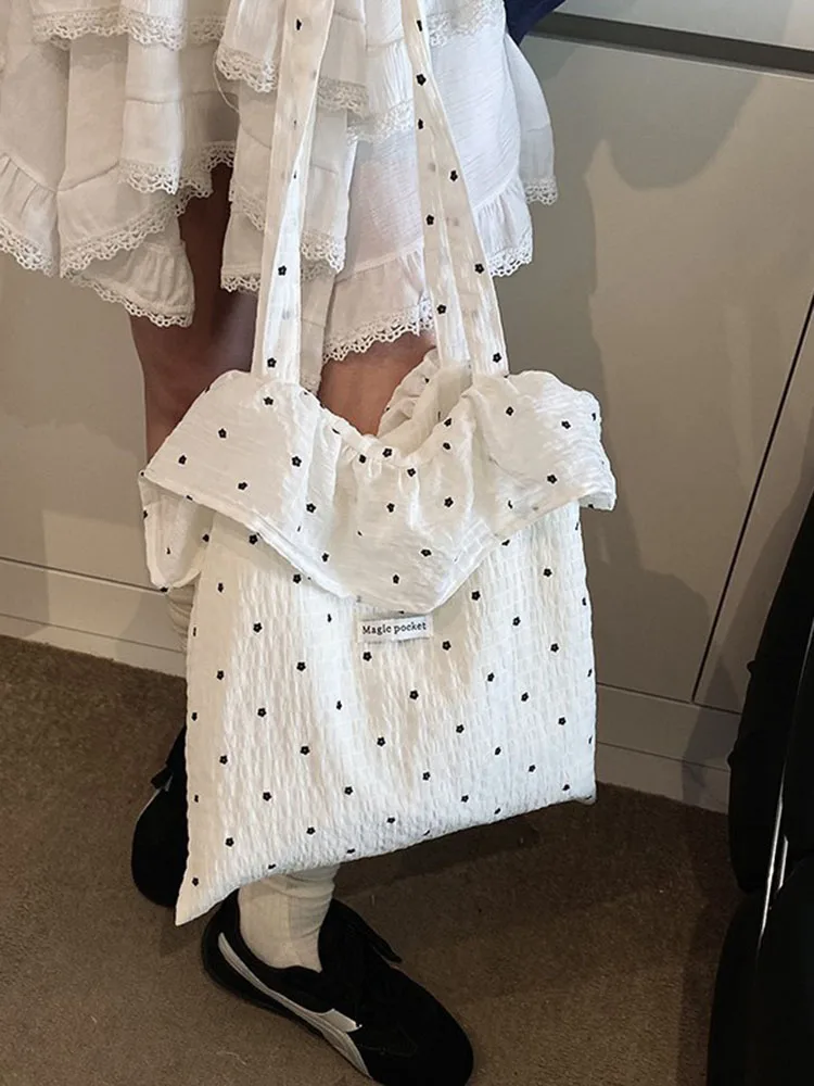 

All-match Wave Point Chiffon Shoulder Bag Large Capacity Fairy Mesh Handbag Commuting Bag Korean Style Tote Bag Women