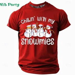 Funny Christmas Mens T shirt Snowman Print Graphic T shirts O-Neck Men's Short Sleeve Shirts Casual Men's Clothing New Year Tops