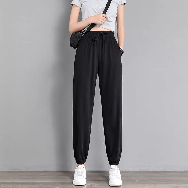 

Women's pants 2025 new ice silk women's summer thin loose casual sanitary pants Haren pants leg tied sleeping pants