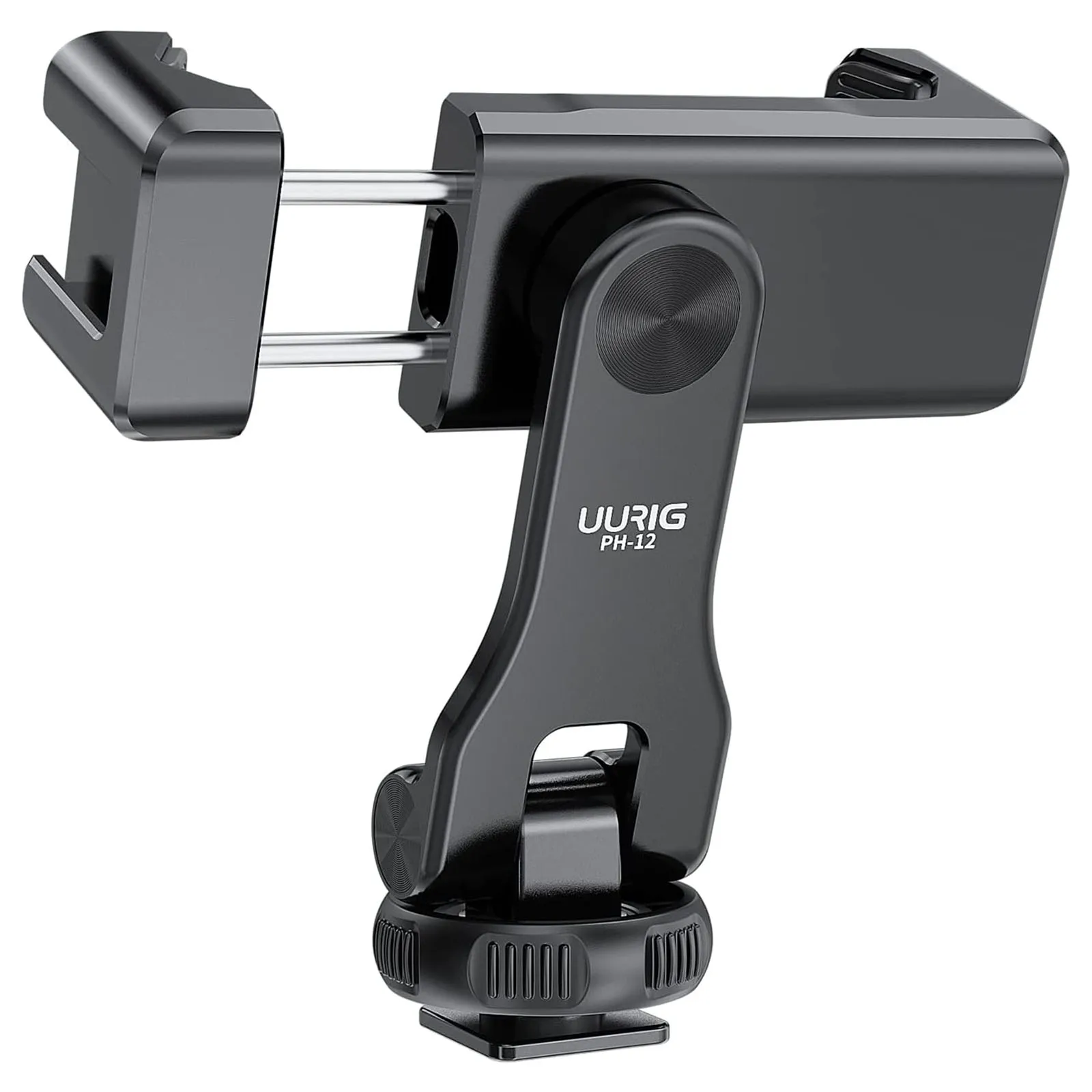 UURIG PH-12 Metal Phone Tripod Mount Clip Holder for iPhone 14 13 12 Samsung HUAWEI with 2 Cold Shoe Mount for LED Light