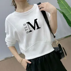 New Autumn/Winter Fashion Korean Edition Short Round Neck High Waist Loose Versatile Slim and Simple Women's Long Sleeve Sweater