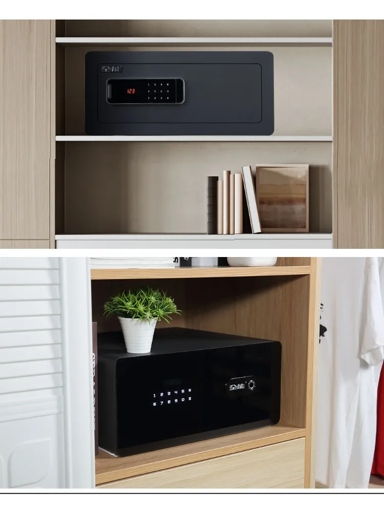 Safe Household Small Invisible Wardrobe Bedside Drawer Fingerprint Password Black Crystal Glass Panel Safe Deposit Box - view 2