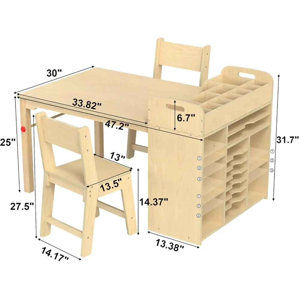 Ensemble table et chaises d'art pour enfants, table artisanale avec grand bureau de rangement, fournitures d'art, enfants âgés de 8 à 12 ans, 47 po L x 30 po W