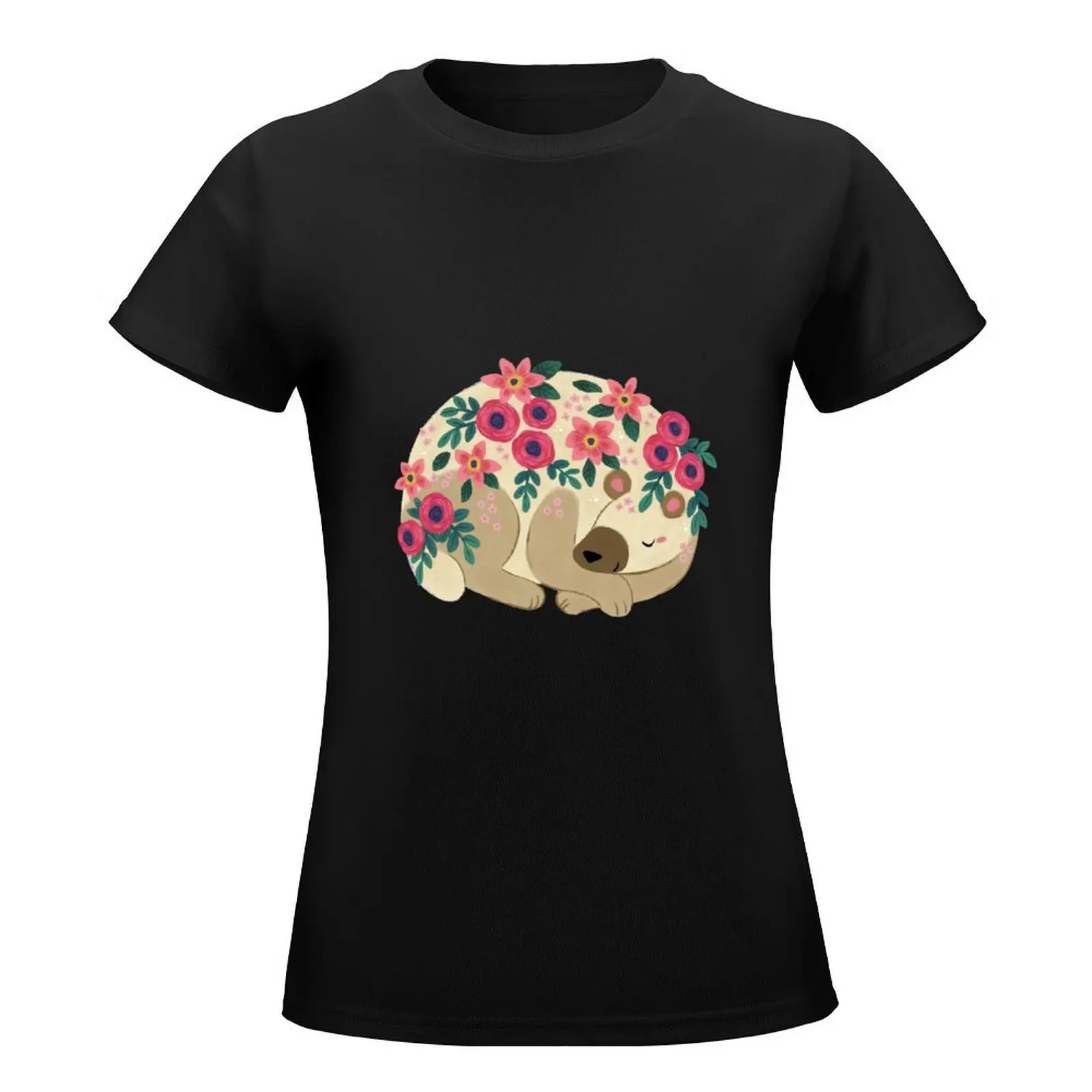 Sleepy Flower Bear T-Shirt Short sleeve tee plus size tops Blouse cute clothes ariat shirts for Women