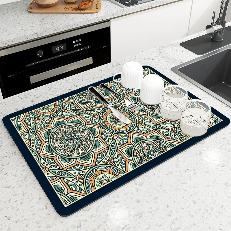 Creative Geometric Diatomaceous Earth Drying Mat Pattern Kitchen Stove Mat Oil-Proof Anti-Fouling Heat Insulation Protective Pad