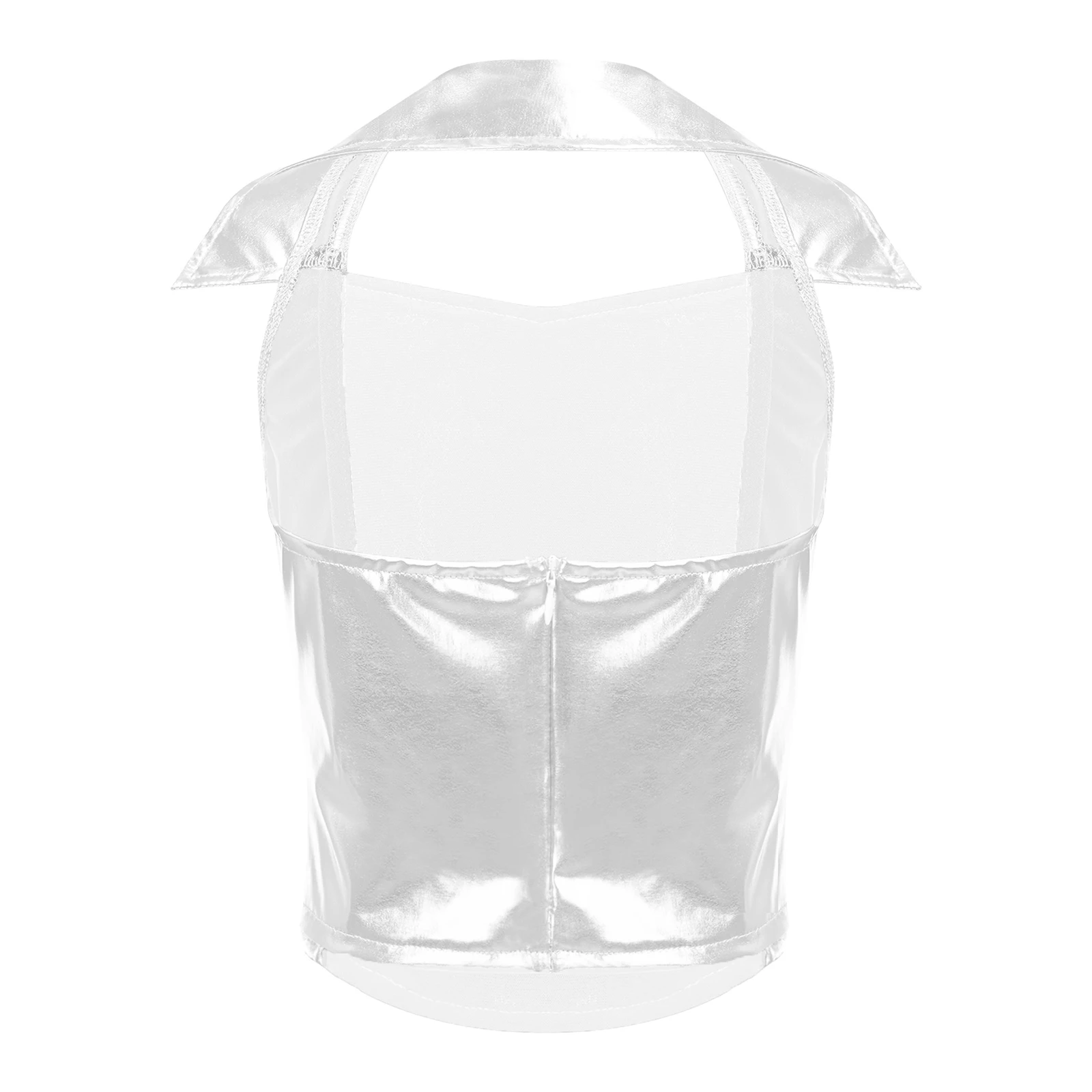 Kids Girls Crop Vest Jazz Dance Disco Costume Halter Glitter Sequins Sleeveless Vests Teen Metallic Shiny Tank Top Stage Costume