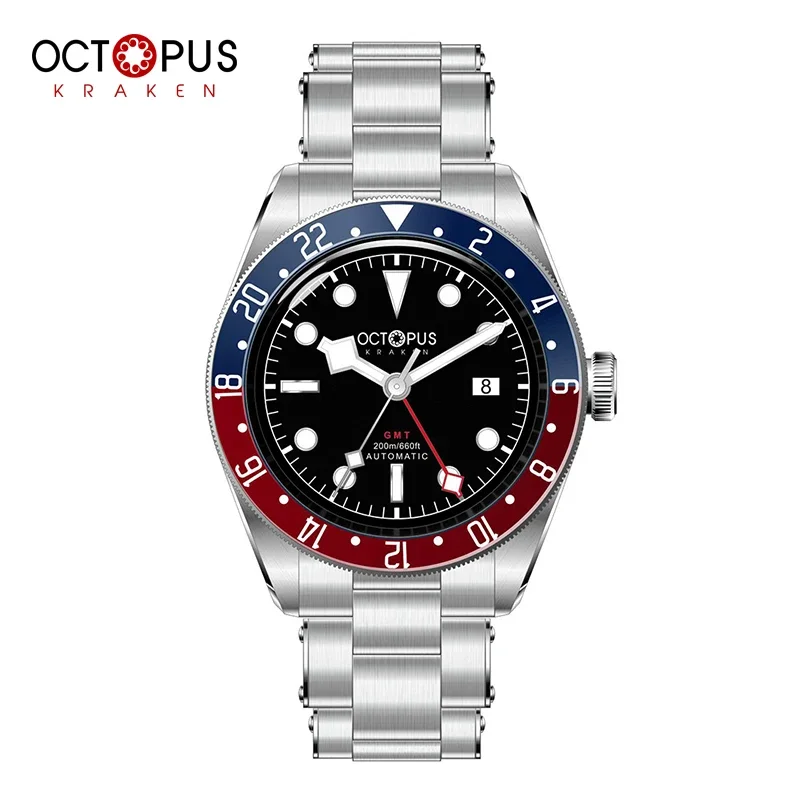 

Часы для дайвинга Octopus Kraken GMT, 200 м, водонепроницаемые, керамический безель, сапфировый, из нержавеющей стали, автоматические механические светящиеся часы для дайвера