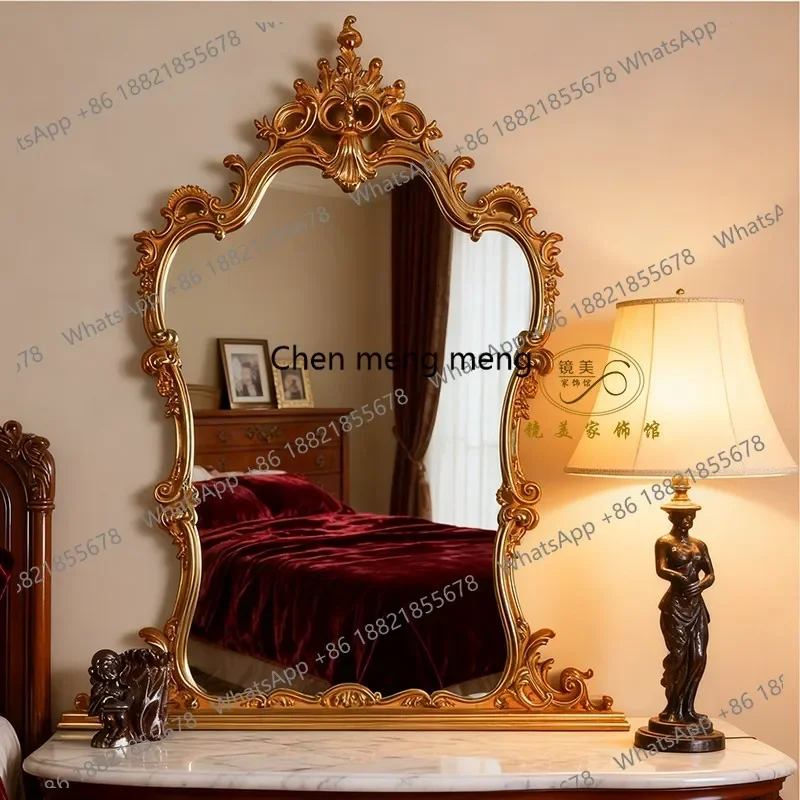 Gold Foil Mirror French Retro Fireplace Wall-Mounted American Style Corridor Entrance Decoration Bathroom Mirror