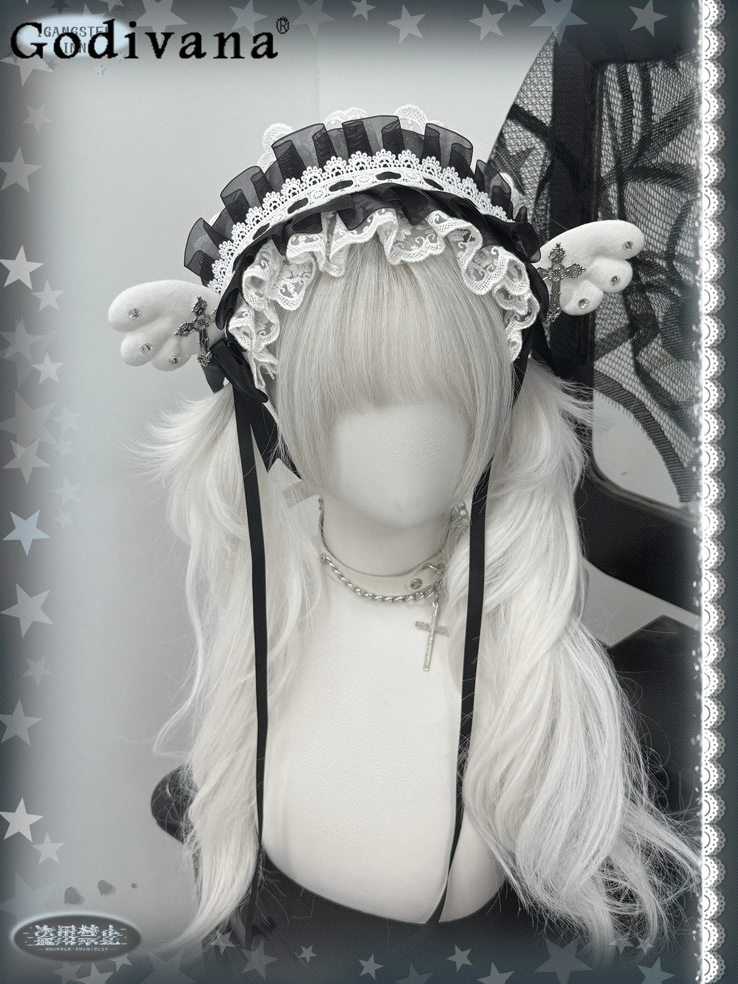 

Y2K субкультура японский оригинальный бант крыло горный хрусталь аксессуары для волос милая милая повязка на голову кружево универсальное украшение для волос