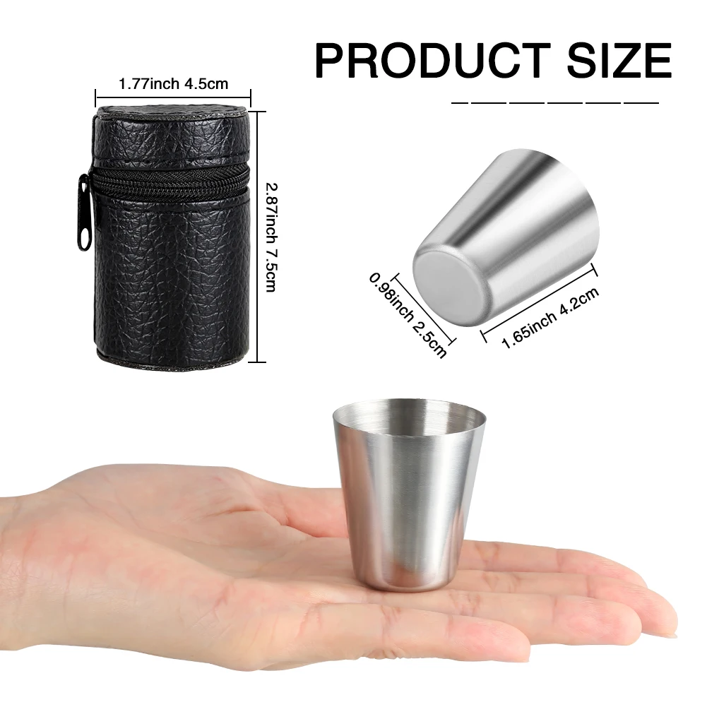 4/6Pcs Stainless Steel Cups Mini Glasses For Whisky Wine With PU Case Portable Outdoor Practical Travel Mugs Drinkware 30/70ml