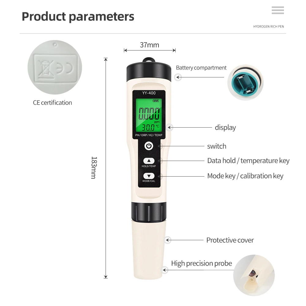 Digital 4 in 1 Water PH Meter H2/TEMP/ORP Electronic Swimming Pools PH Tester For Aquarium Aquario Piscina Hydroponics Schwimmen