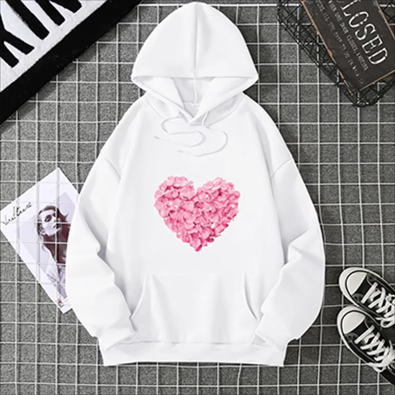 

2025 Heart Print Hoodie Cute Clothing Fashion Loose Jumper Sweatshirt Hoodie School Season Autumn and Winter Unisex