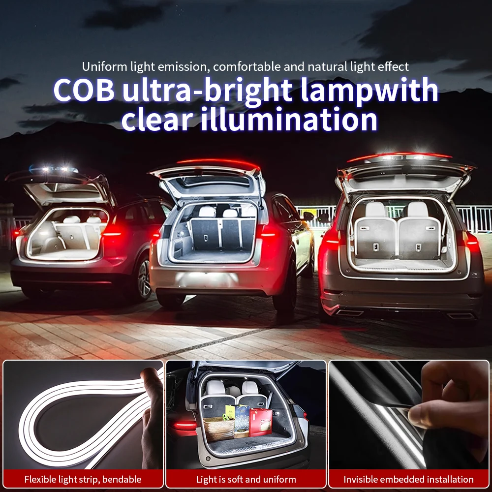 12V Car Trunk LED Light Strip High Brightness Auto Sensor Ambient Tailgate Lamp Waterproof Interior Decor For SUV MPV Universal