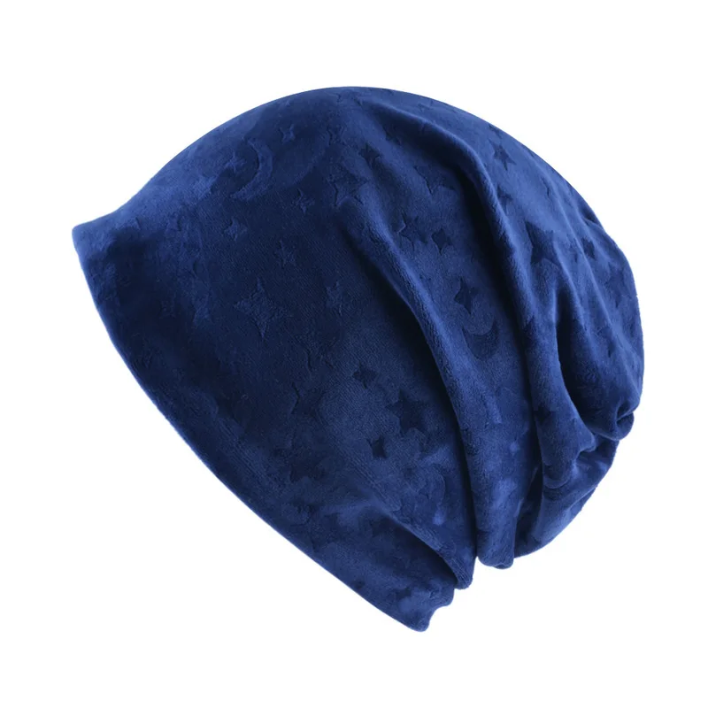 New autumn pullover hat for women Hat wholesale Double Layer Embossed suede Head wrap hat Stars