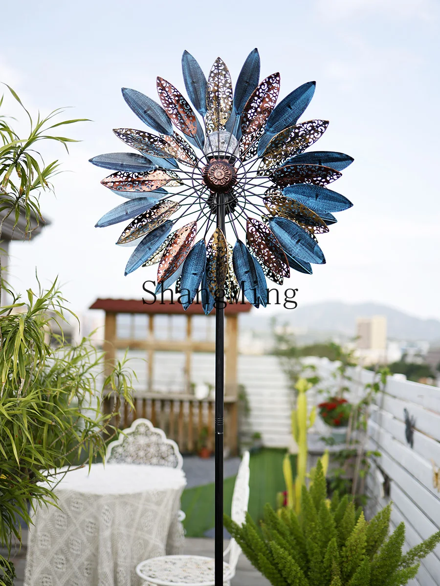 

HJ courtyard balcony decorative ornament outdoor rotating landscape arrangement wrought iron windmill villa garden terrace