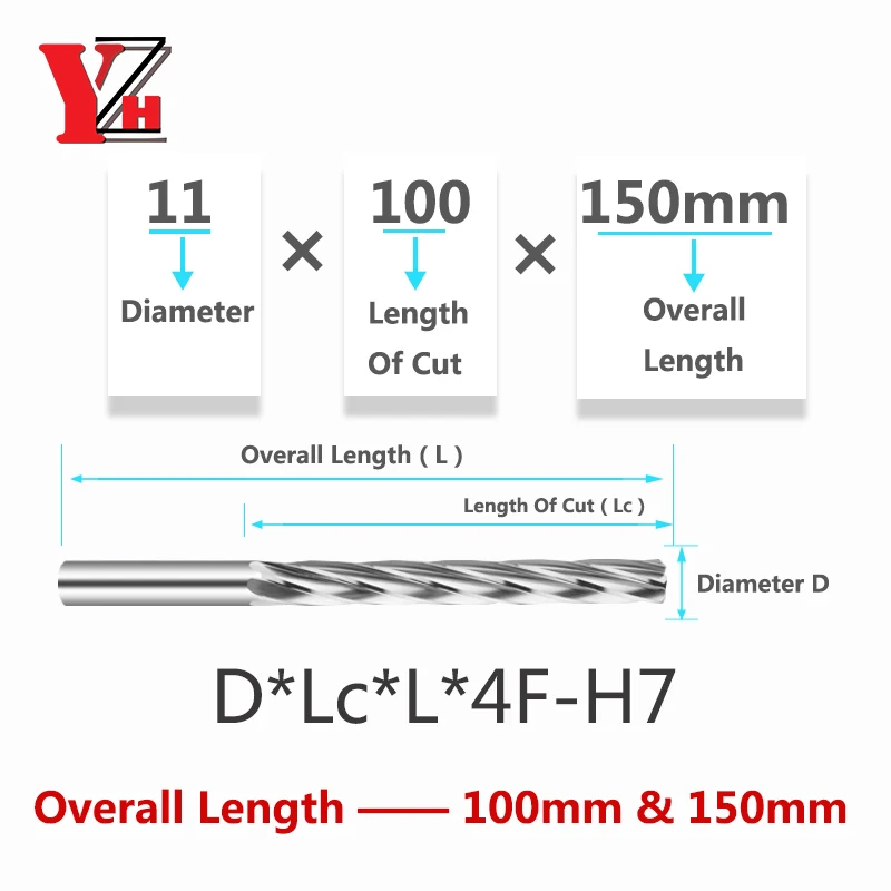 YZH 100mm 150mm Carbide Machine Reamer HRC50 Uncoated Spiral Groove Tolerance H7 Harened Steel Metal Cutter CNC Turning Hole