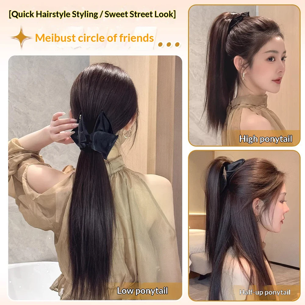 Half Up Fluffy High Straight Ponytail Synthetic Hairpiece Heat Resistant Natural Hair Accessories for Women Daily Party Casual view 4