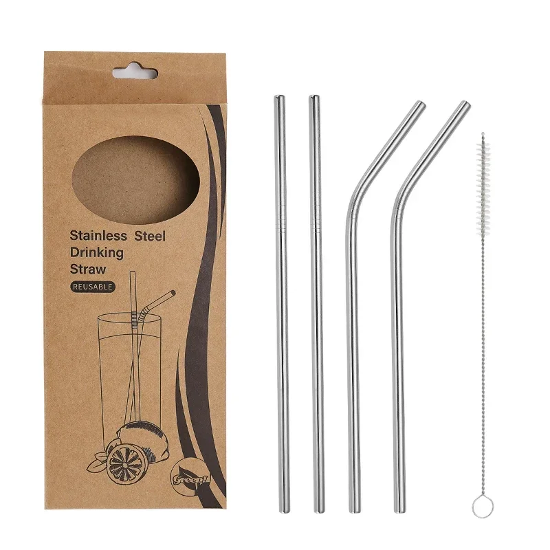 

Stainless Steel Straw Set Portable Reusable Juice Cocktail Milk Tea Straws with Cleaning Brush Home Kitchen Bar Accessories