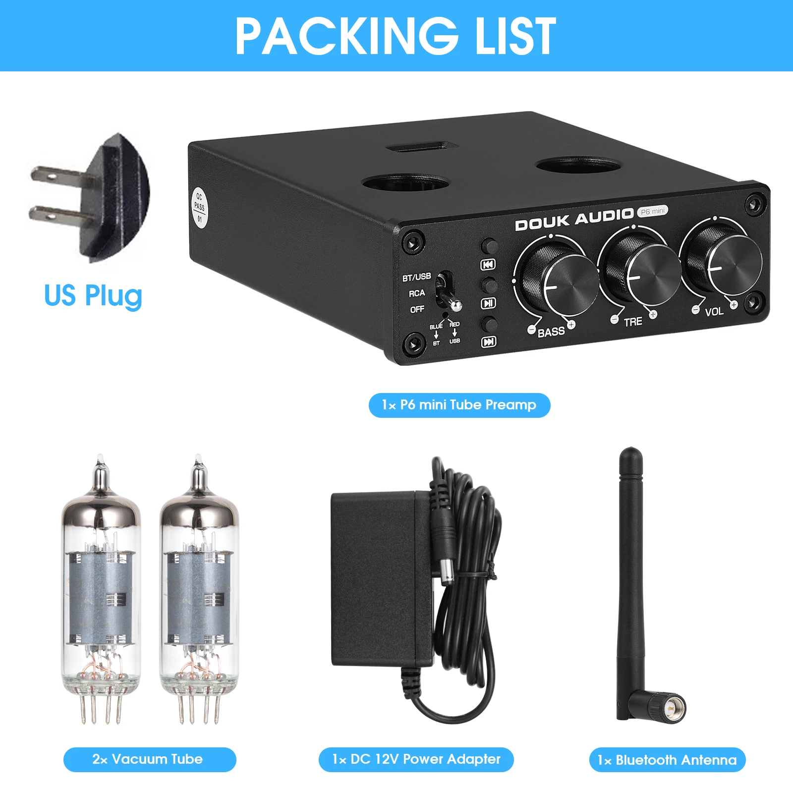 Douk Audio HiFi Bluetooth 5,0 Ventil röhre Vorverstärker Stereo empfänger USB-Player Home Desktop Vorverstärker mit Höhen bass steuerung 4