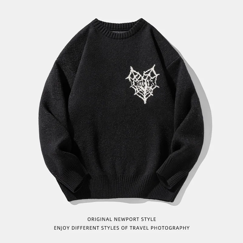 2025 Hand-painted Jacquard Design Knit Sweater Vintage Crew Neck Sweater Fashion Casual Pullover Women Men Clothing