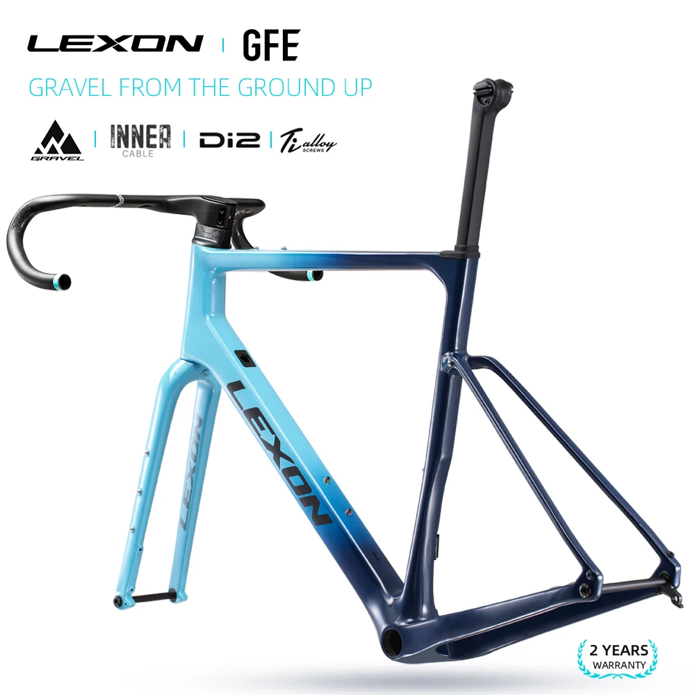 Lexon GFE Bicycle Carbon Gravel Frame Off-Road Disk Brake Framework 700*47C Cycling Frameset With Fork Gradient Color Bike Parts