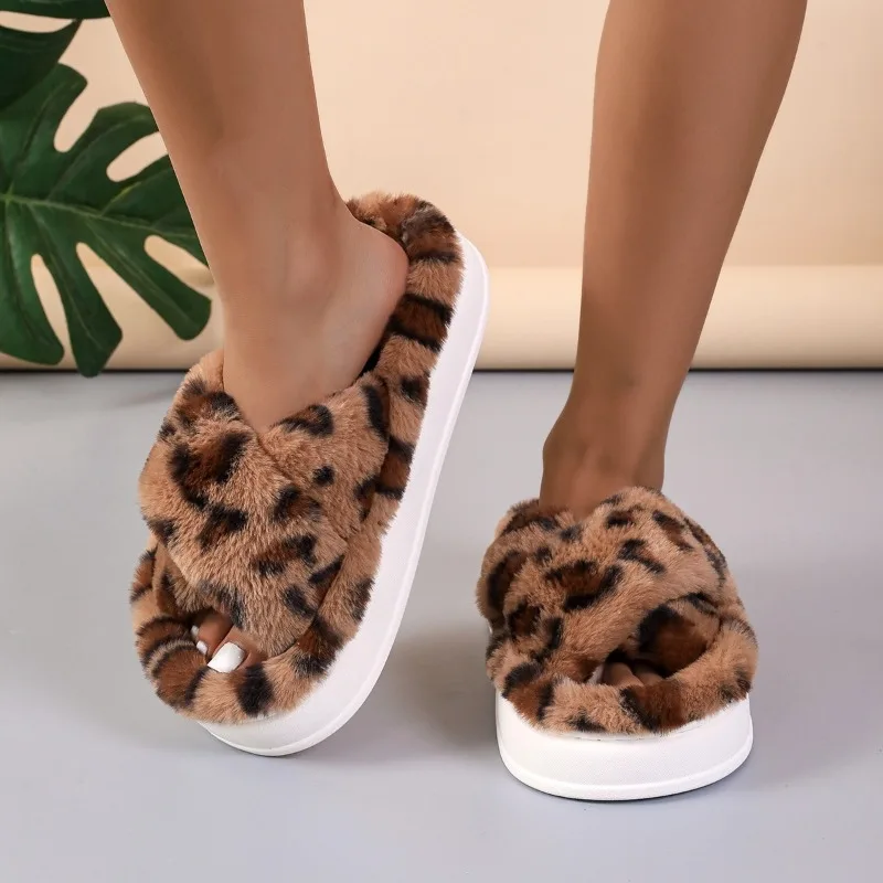 Pantofole da casa con motivo leopardato da donna pantofole invernali in cotone antiscivolo calde in peluche per interni scarpe leggere e Casual con