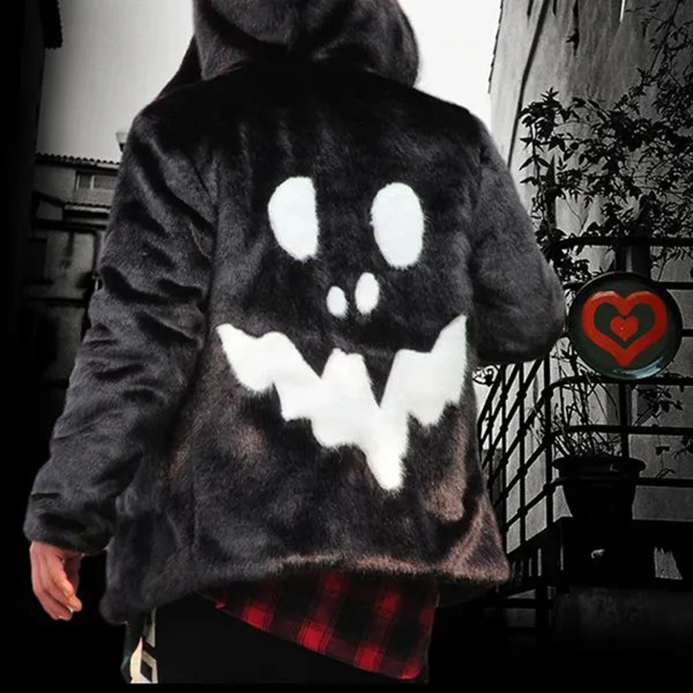 Autumn And Winter Fashion Hip-Hop Trend Skull Loose Hooded Jacket American Street High-Quality Casual Plush Warm Jacket For Men