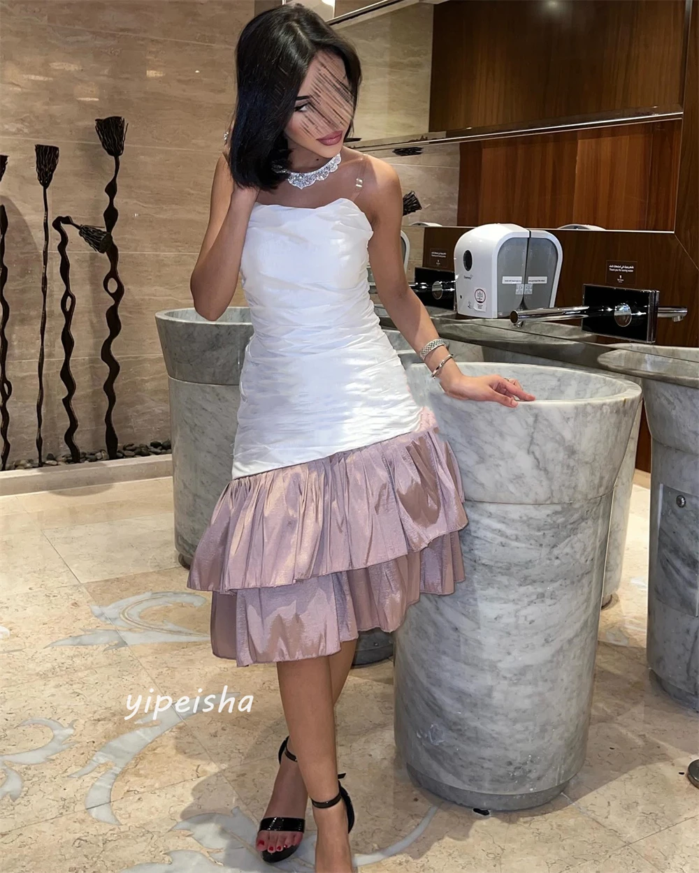 Customized Jiayigong s Pleat Draped Valentine's Day A-line Strapless Bespoke Occasion  Knee-Length