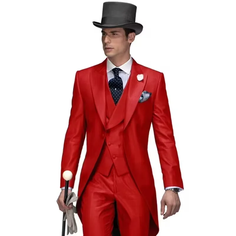 

"Premium Custom Men's Tailcoat Suit Set - Wedding Tuxedo 3-Piece (Blazer+Pants+Vest) - Groom Party Formal Wear, Slim Fit Peak