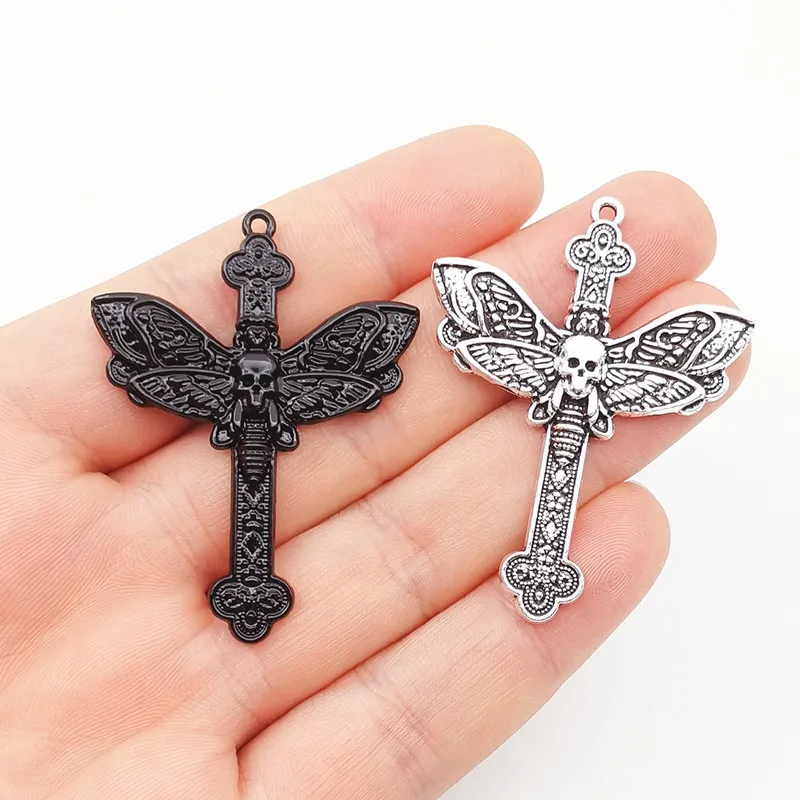 5Pcs/Lot 54*41mm Zinc Alloy Large Cross Moth Charms Pendant Designer Charms Fit Jewelry Making DIY Jewelry Findings