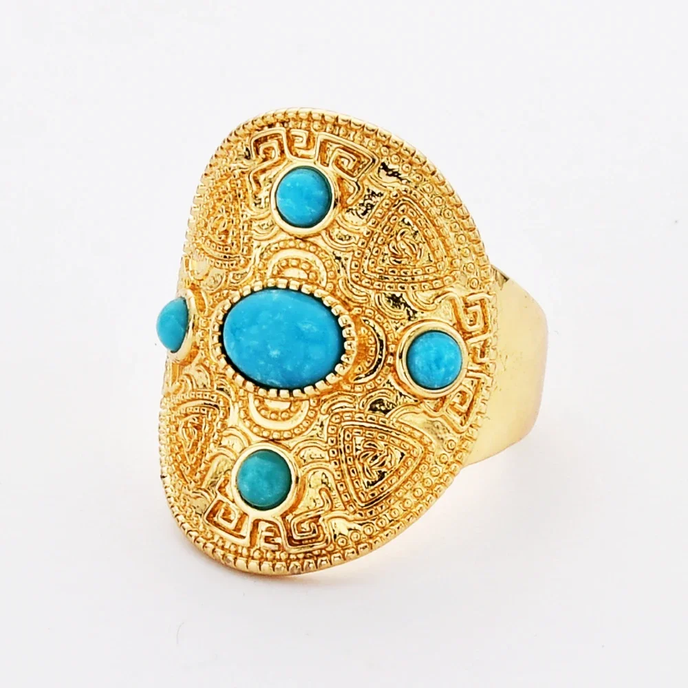 5/10PCS Retro Mens Rings Natural Turquoise Stone Adjustable Finger Ring Hip Hop Jewelry Accessories Party Gifts Dropshipping