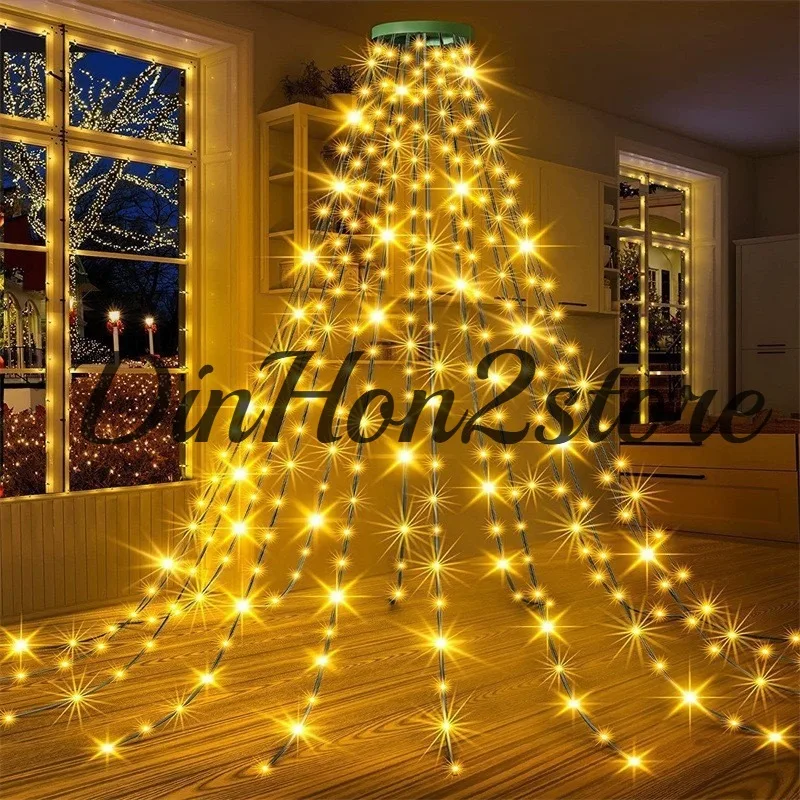 LED five-pointed star waterfall flowing water lamp, outdoor garden decoration, Christmas decoration atmospherestar string lights
