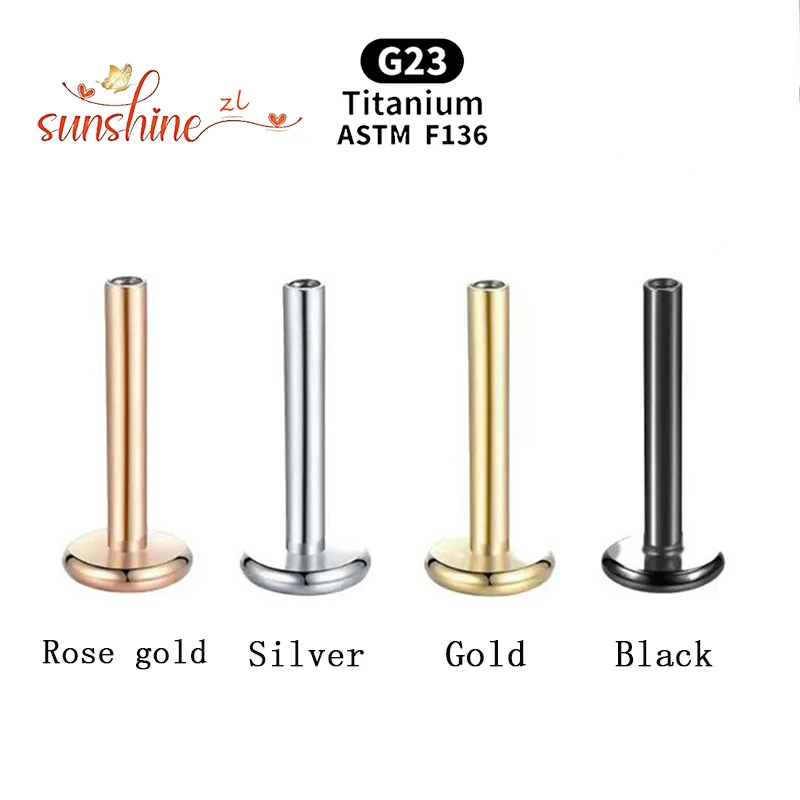 10PCS Labret Studs ASTM F136 Medical Grade Steel 14G 16G 18G 4/18mm Rod Internal Thread Septum Ear Lip Nose Tragus Body Jewelry