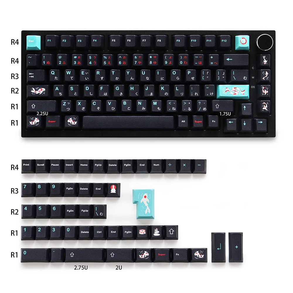 Zen Pond Keycaps PBT Material 130 Keys Five Side Dye-Sub Cherry Profile Keycaps for 61/87/104/108 Mx Switch Mechanical Keyboard